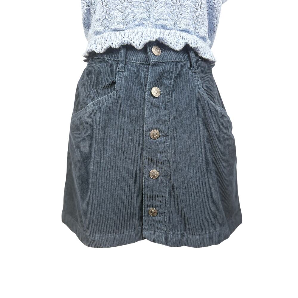 Free People Navy Blue Corduroy Mini Skirt Button Front A-Line Size 6